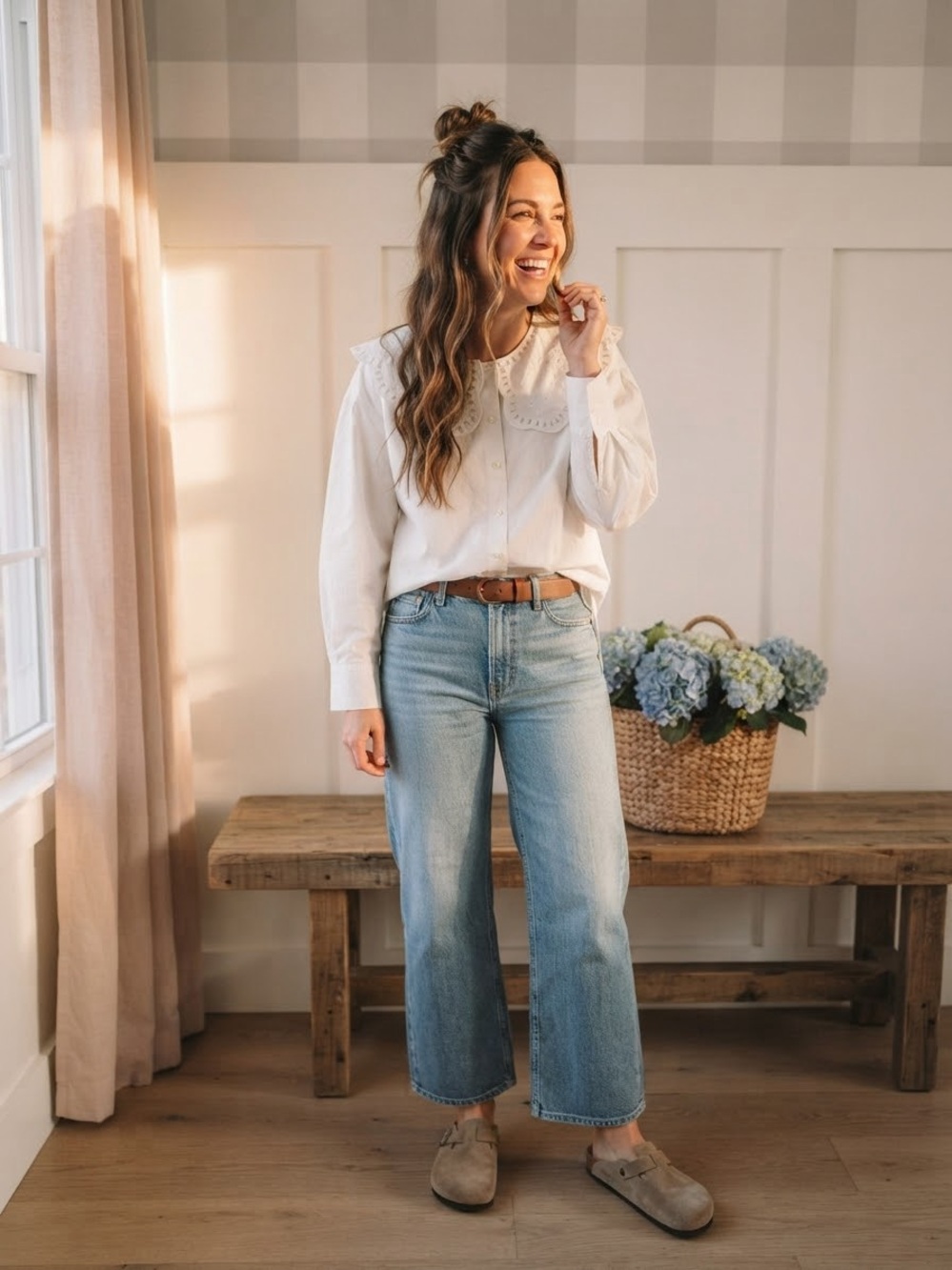Mango White Eyelet-Collar Buttoned Blouse
